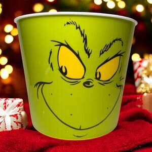 Dr. Seuss The Grinch Giant Popcorn Bucket New 10" Popcorn Tub, Trash Can